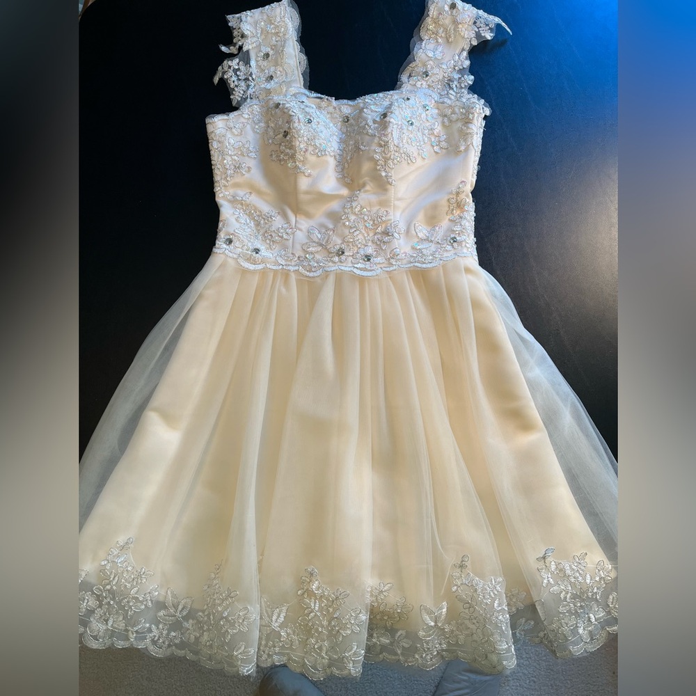 Ivory Lace and Chiffon Prom Dance Dress Ballerina-Style Fit and Flare